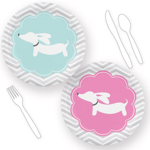 Dachshund Themed Baby Shower Paper Plates Blue or Pink
