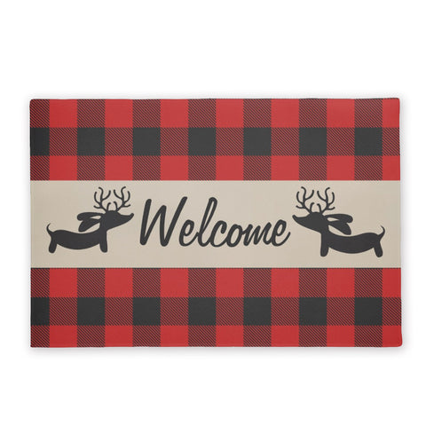 Buffalo Plaid Reindeer Dachshund Doormat, The Smoothe Store