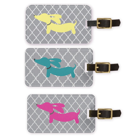 Dachshund Luggage Bag Tags - Pink, Blue or Yellow