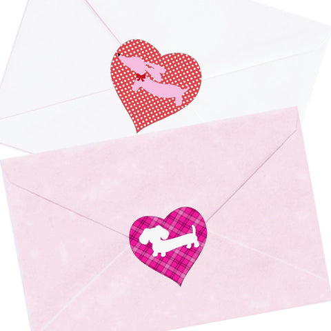 Pink Dachshund Heart Shaped Stickers