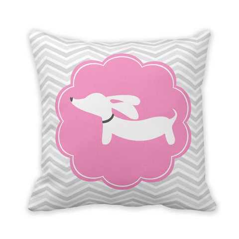 Dachshund on Pink Scalloped Circle Pillow