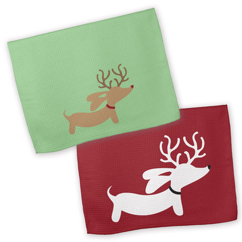 Christmas Weendeer Dachshund Kitchen Dish Towels, The Smoothe Store