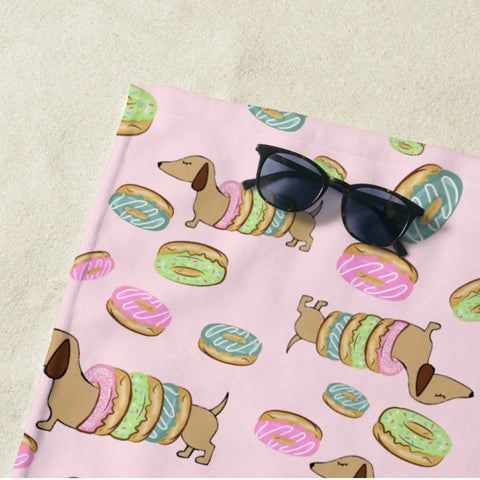 Dachshunds and Donuts Beach Towel