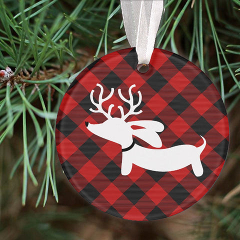 Buffalo Plaid Dachshund Christmas Tree Ornament, The Smoothe Store
