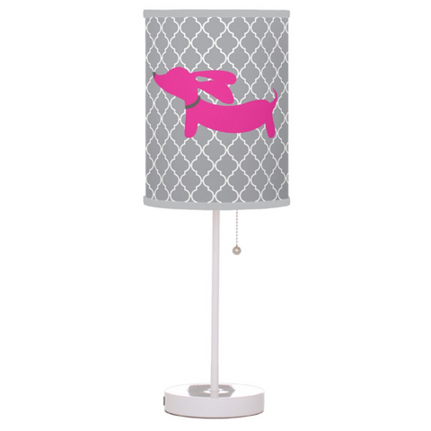 Pink and Gray Lattice Dachshund Lamp, The Smoothe Store