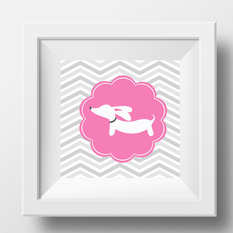 Pink & Gray Dachshund Artwork Prints