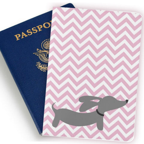 Pink Chevron Dachshund Passport Holder