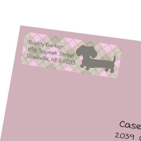 Pink Plaid Wiener Dog Return Address Labels, The Smoothe Store