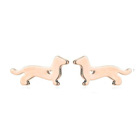 Dachshund Heart Love Earrings in Silver and Rose Gold Tones, The Smoothe Store