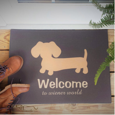 Wiener Dog "Welcome to Wiener World" Doormat (Gray or Tan), The Smoothe Store
