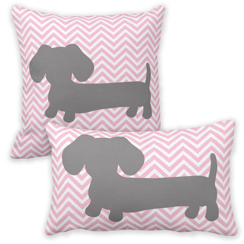 Pink & Gray Chevron Dachshund Pillow, The Smoothe Store
