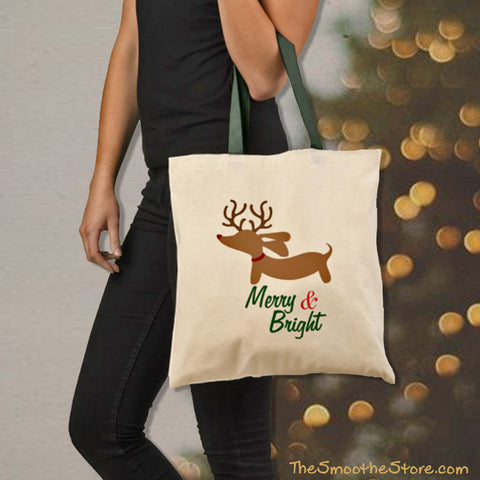 Merry & Bright Dachshund Christmas Tote Bag