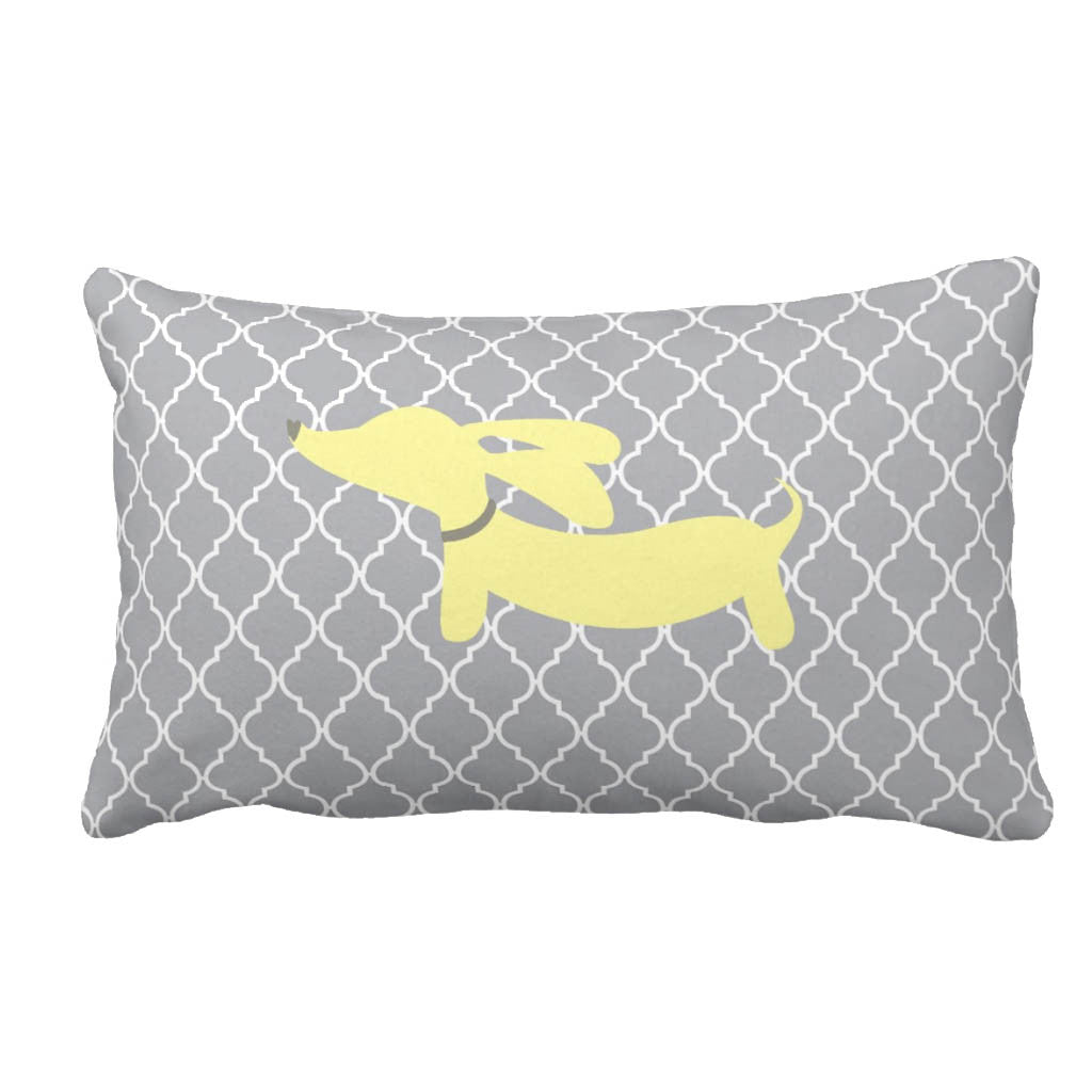 Yellow Gray Wiener Dog Pillow - Main Image