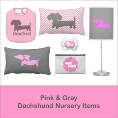 Pink & Gray Dachshund Nursery Goods