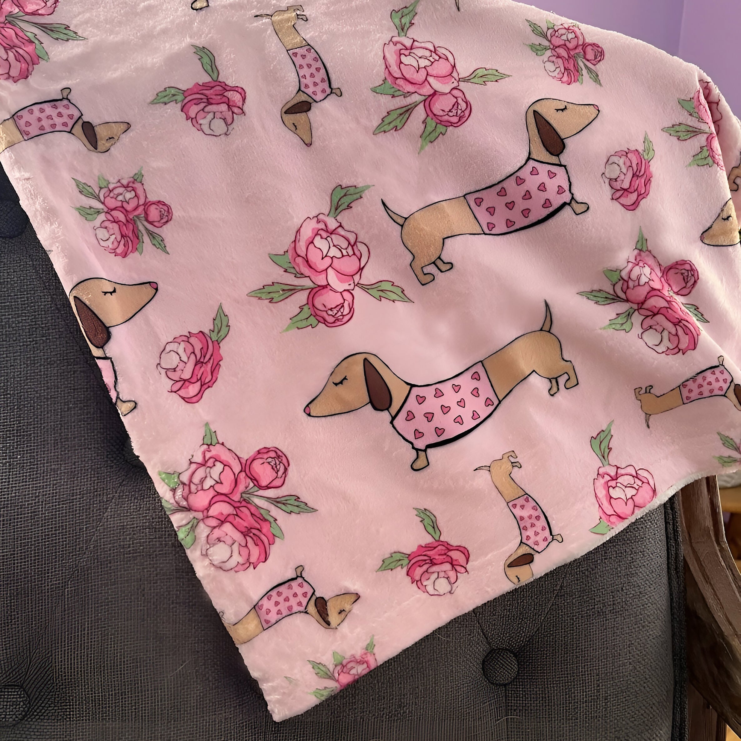 Dachshund Blanket | Pink Floral