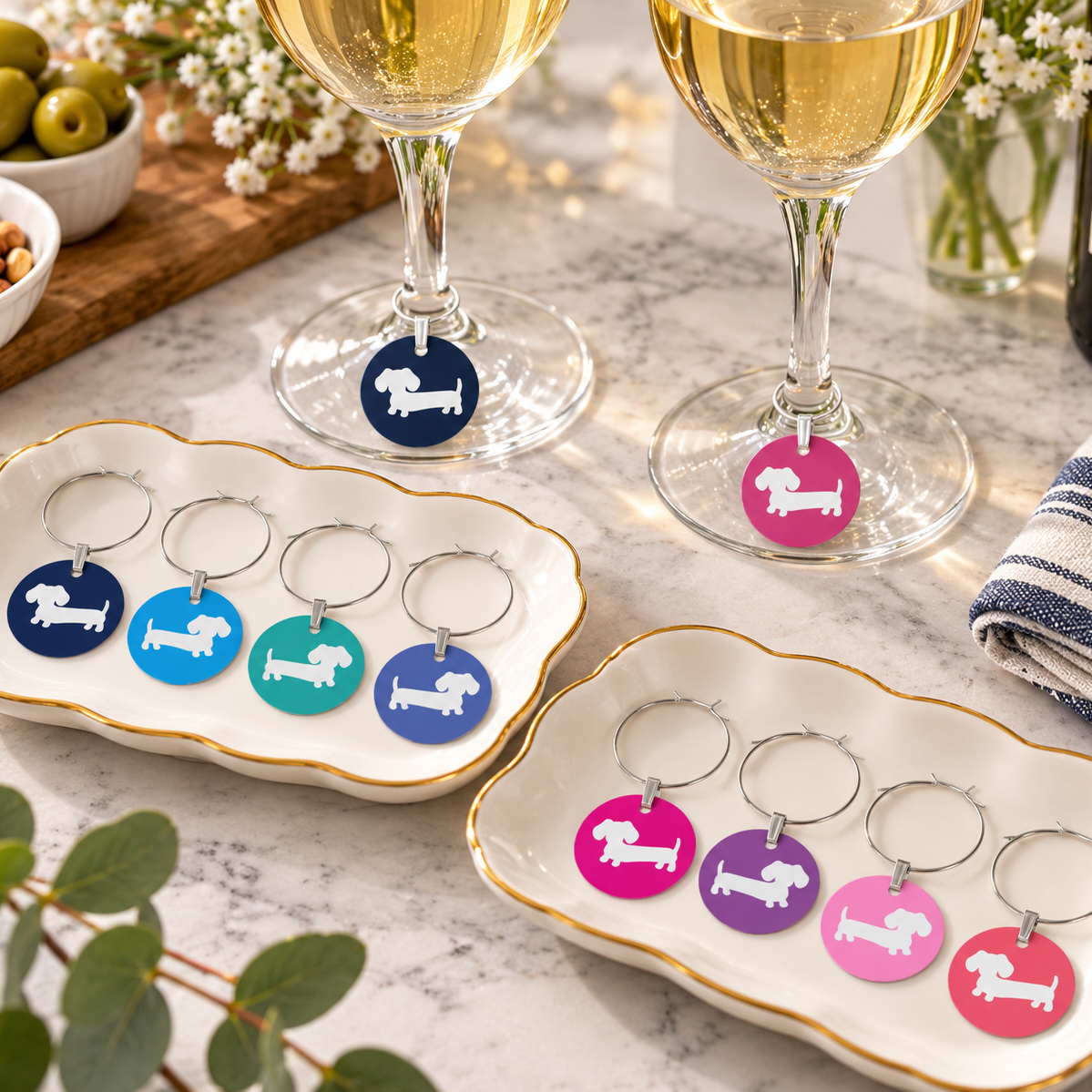 Doxie Colorful wine glass charms 