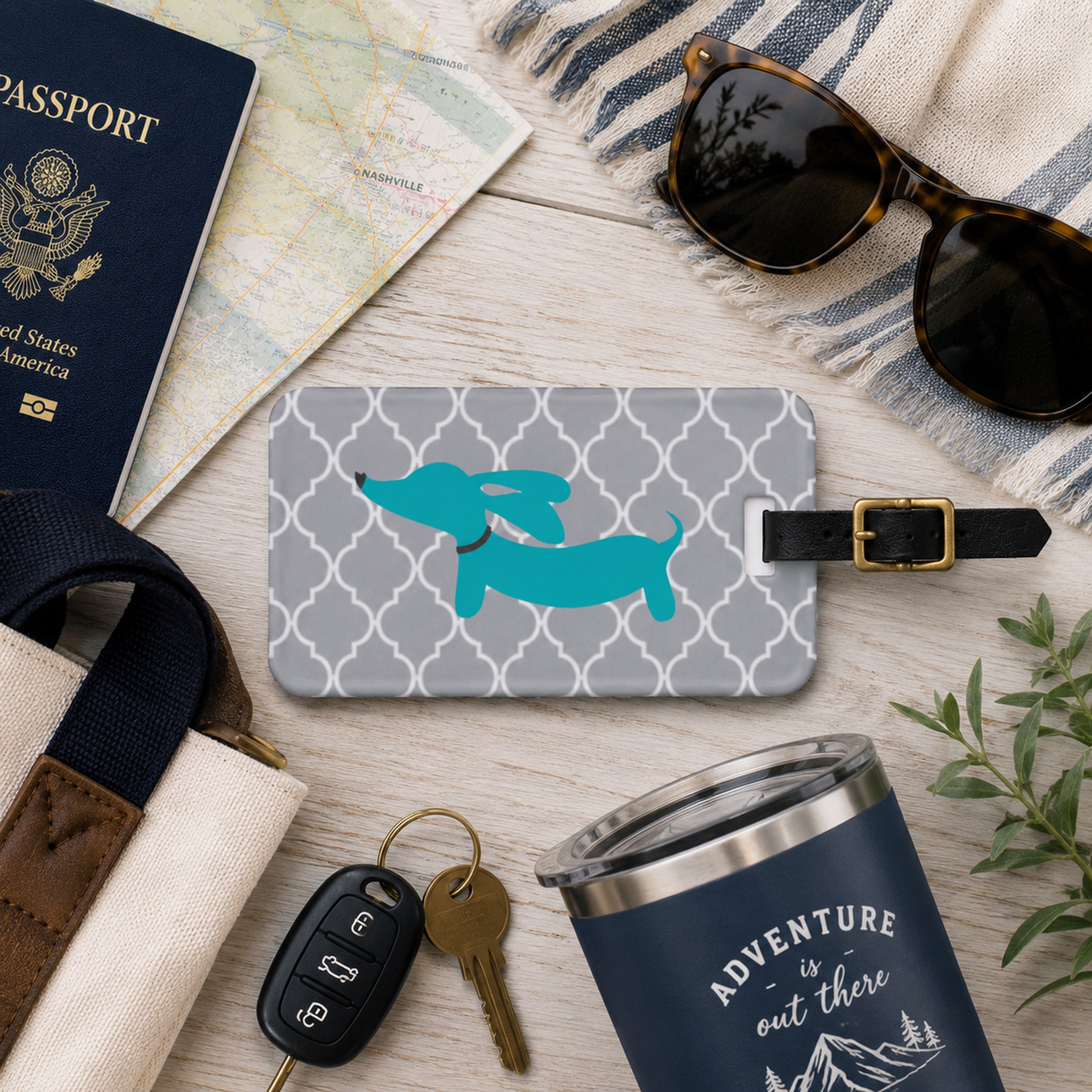 Dachshund Luggage Bag Tags - Pink, Blue or Yellow