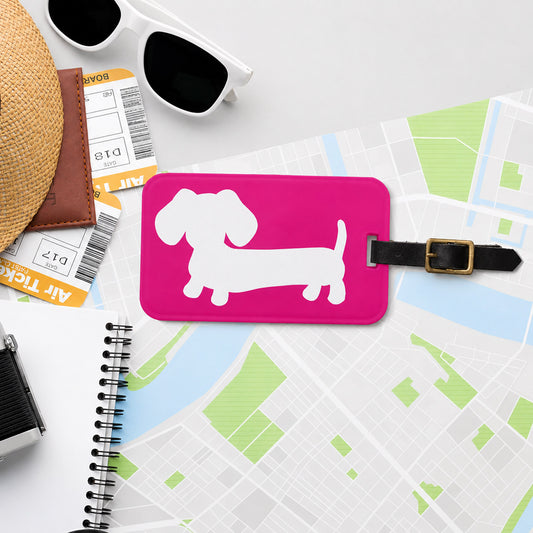 Wiener dog luggage tag - hot pink