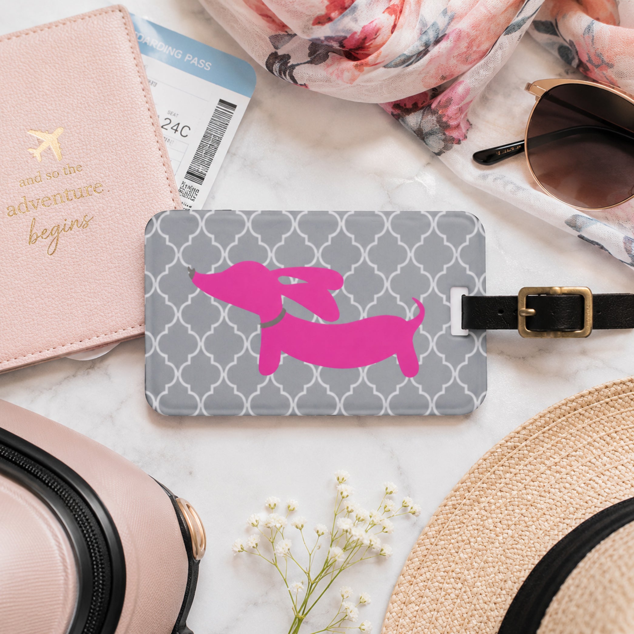 Dachshund Luggage Bag Tags - Pink, Blue or Yellow