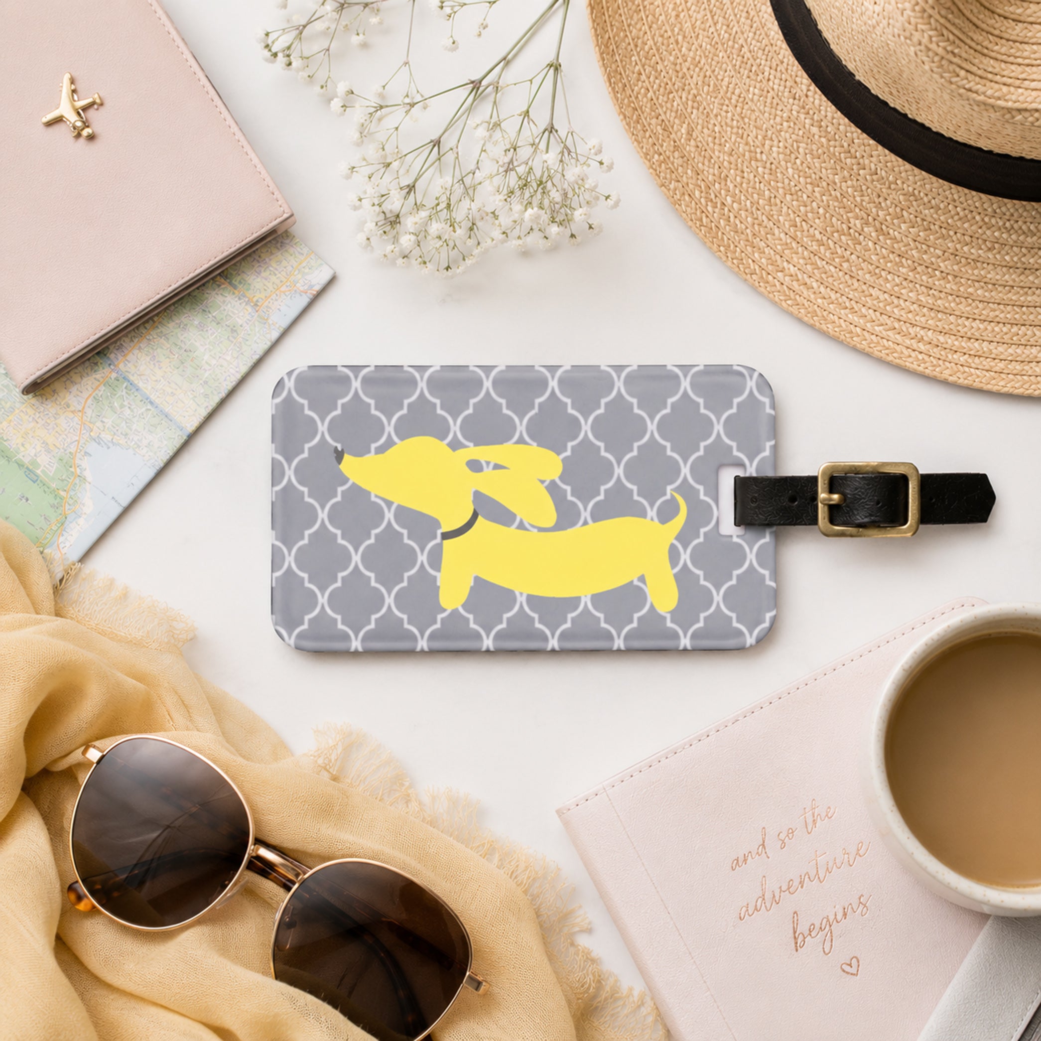 Dachshund Luggage Bag Tags - Pink, Blue or Yellow