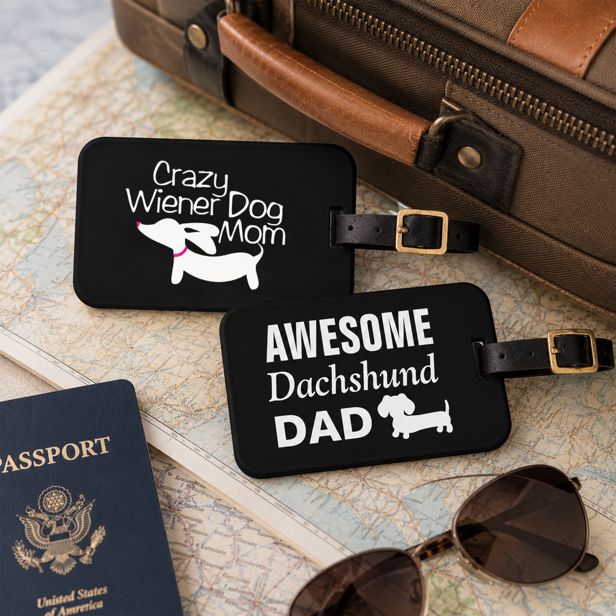 Dachshund Mom Luggage Tags | Wiener Dog Dad Bag Tags