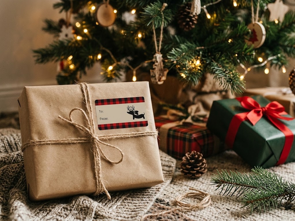 Dachshund Christmas gift tag buffalo plaid