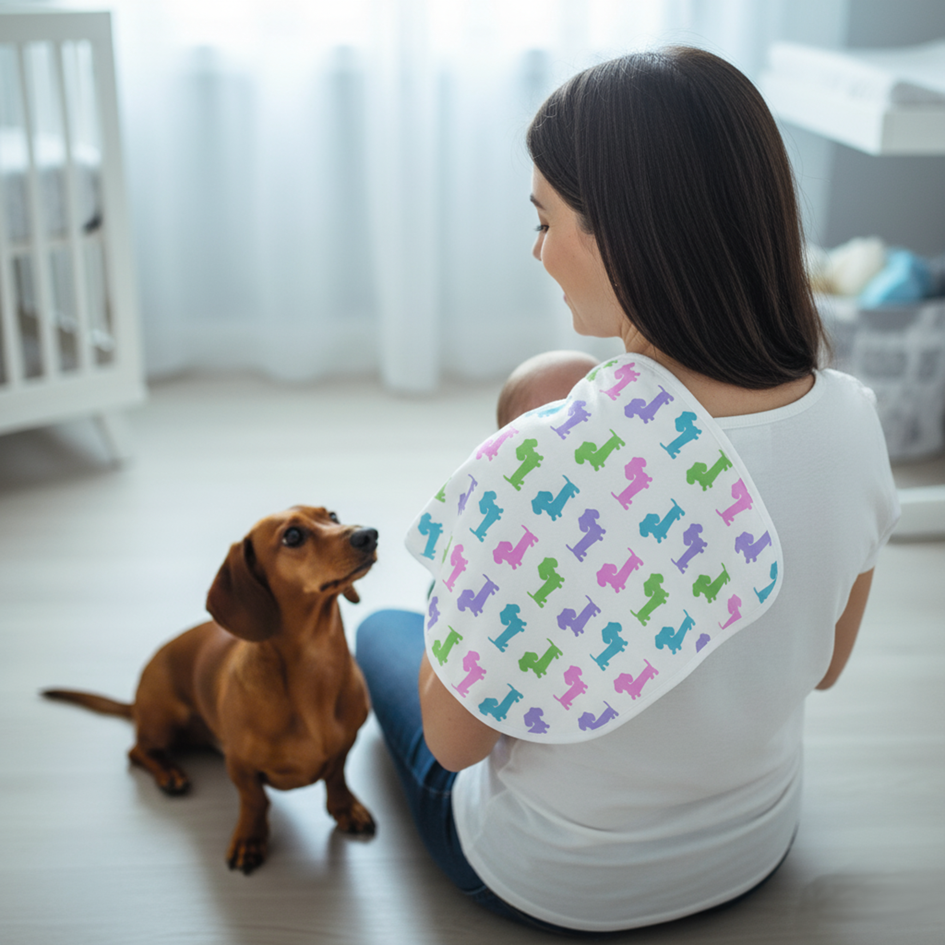 Multi-Colored Wiener Dog Burp Cloth