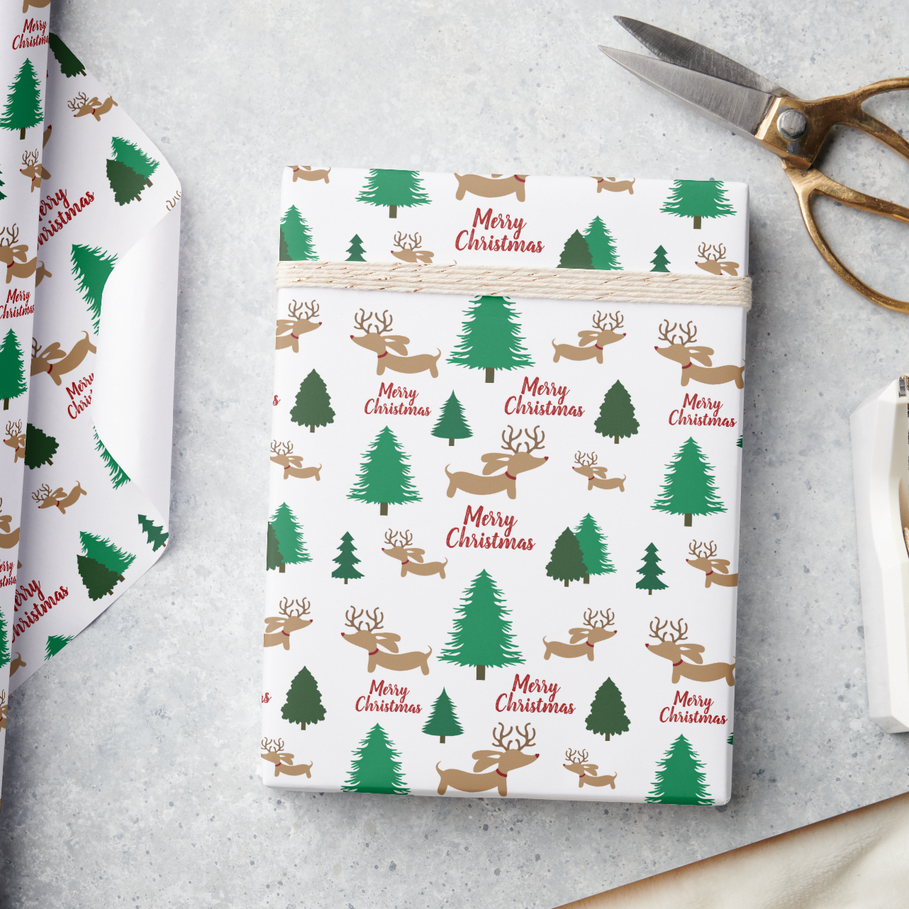 Cabincore dachshund Christmas gift warp