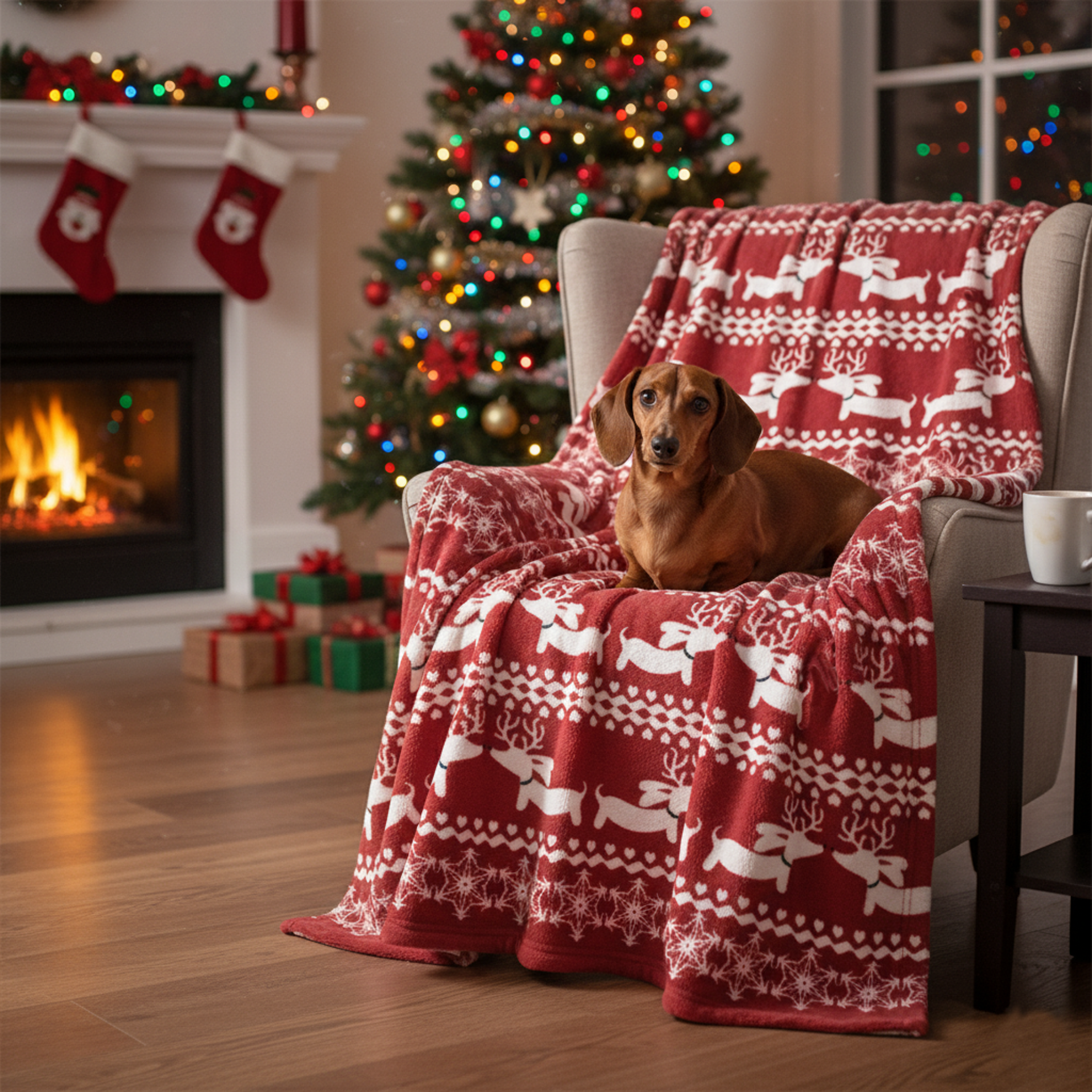 Dachshund Christmas Fair Isle Blanket