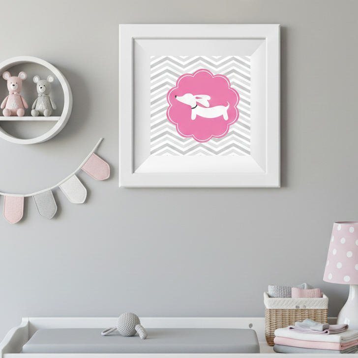 Children's room with a framed dachshund art