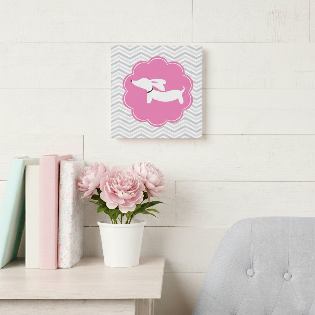 Pink & Gray Dachshund Artwork Prints
