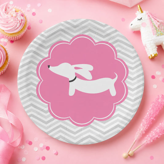 pink dachshund baby shower or birthday paper plates