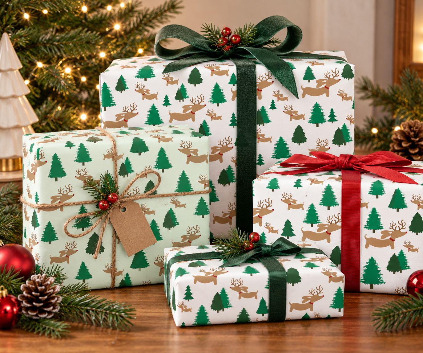 Reindeer Dachshund Christmas Wrapping Paper – Festive Wiener Dog Gift Wrap