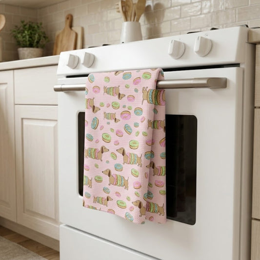 donuts and dachshunds dish towel kitchen gift