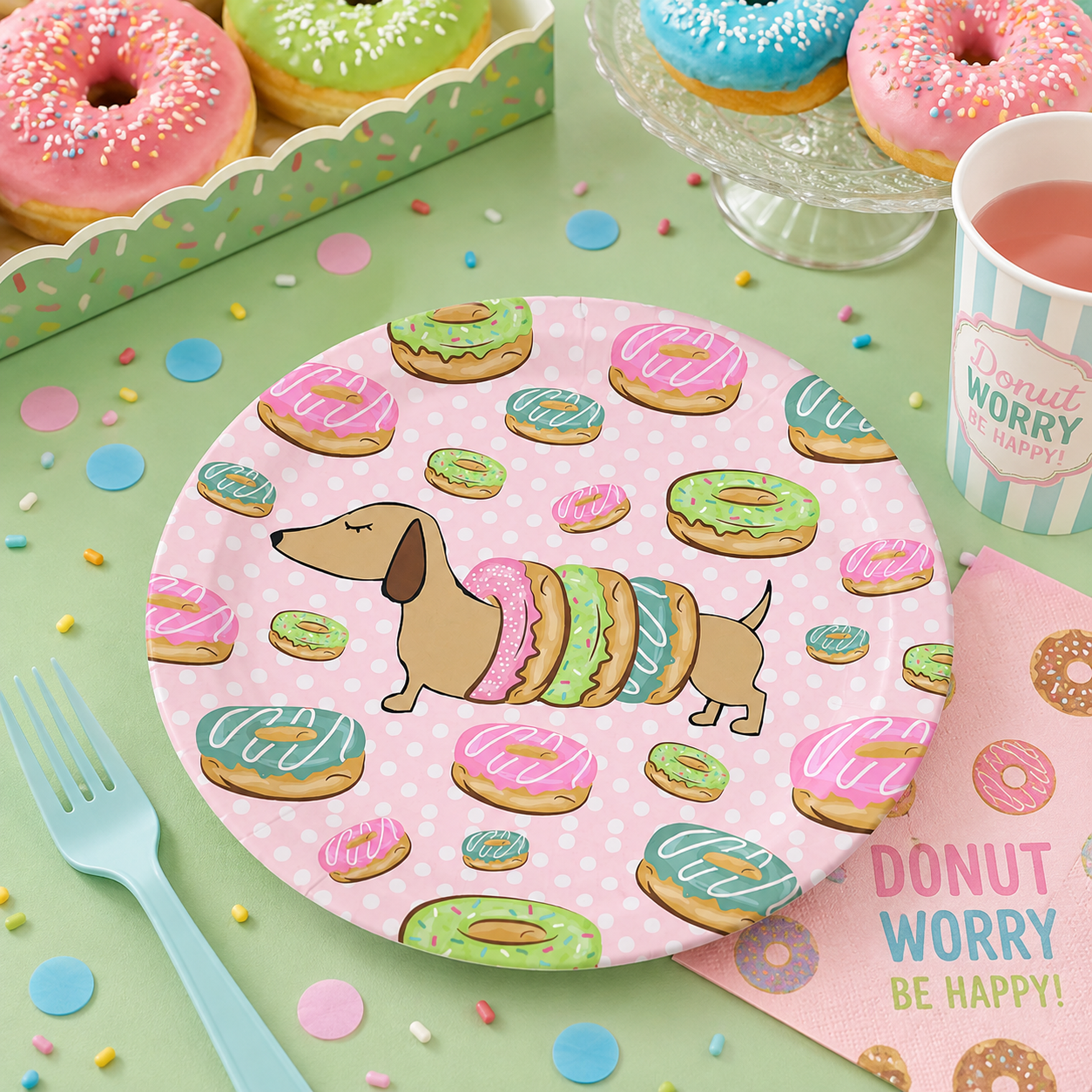 Doxies and Donuts Paper Party Plates