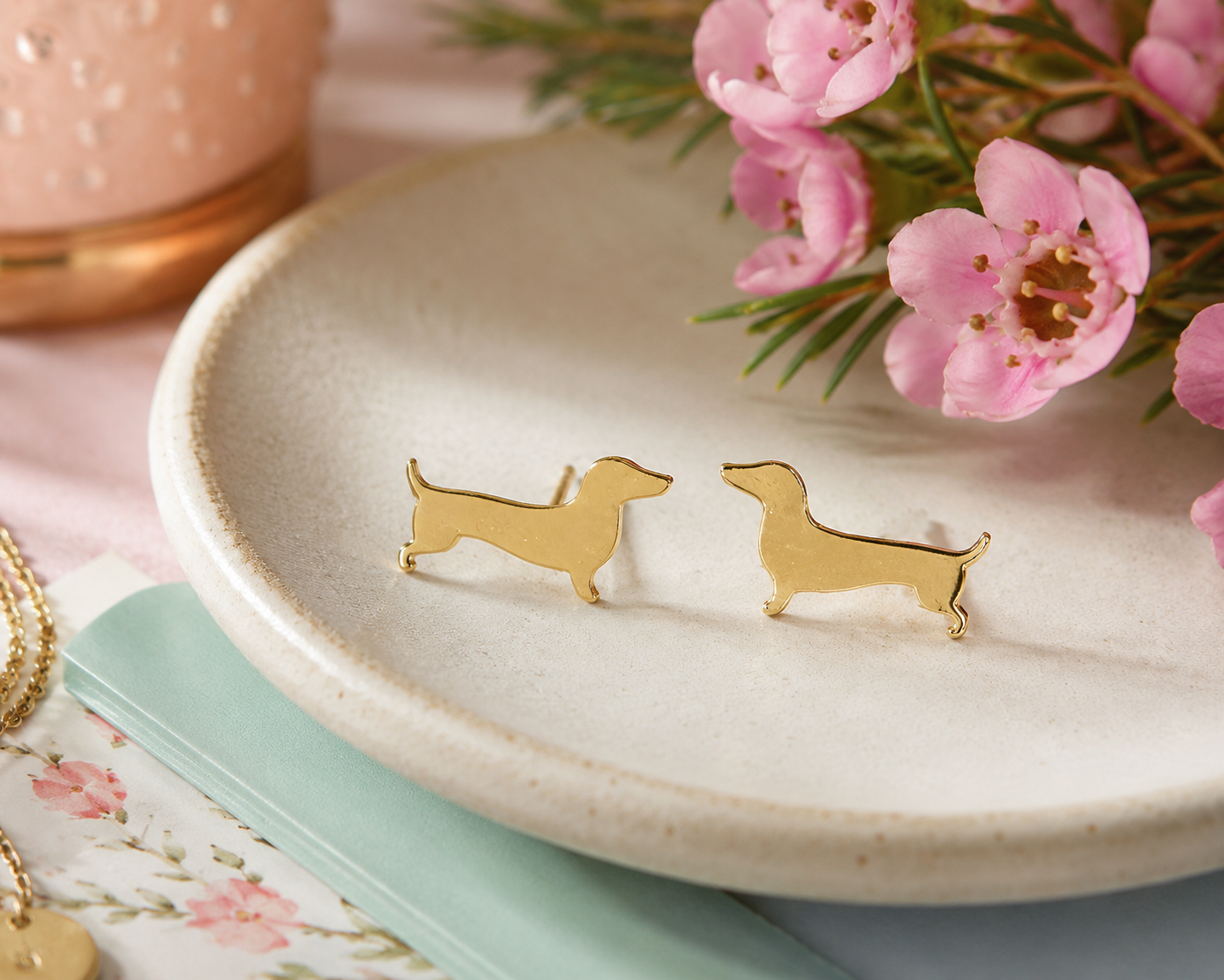Gold-Toned Dachshund Stud Earrings – Cute Wiener Dog Silhouette Doxie Jewelry for Sausage Dog Lovers