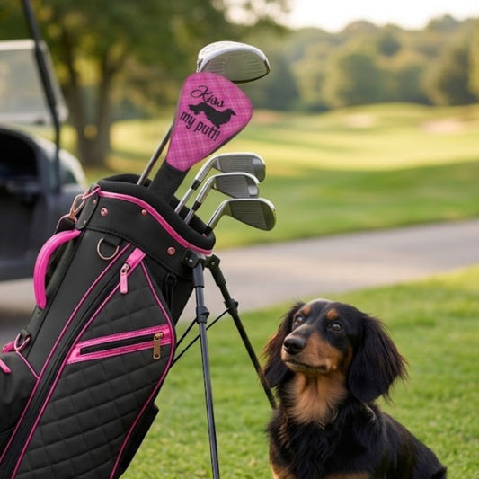 Kiss my putt long hair dachshund golf head cover funny