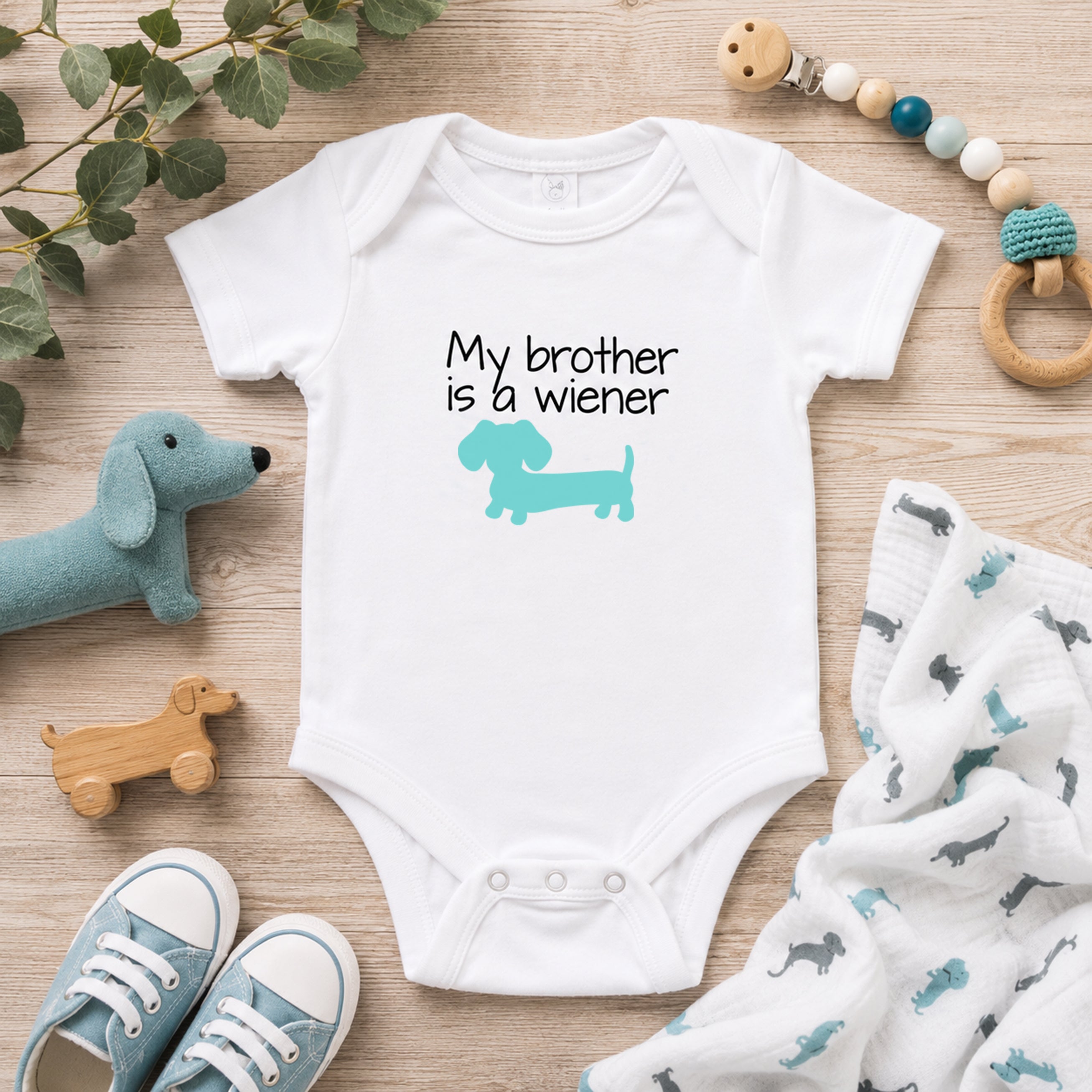 My Brother is a Wiener | Dachshund One Piece Baby Bodysuit