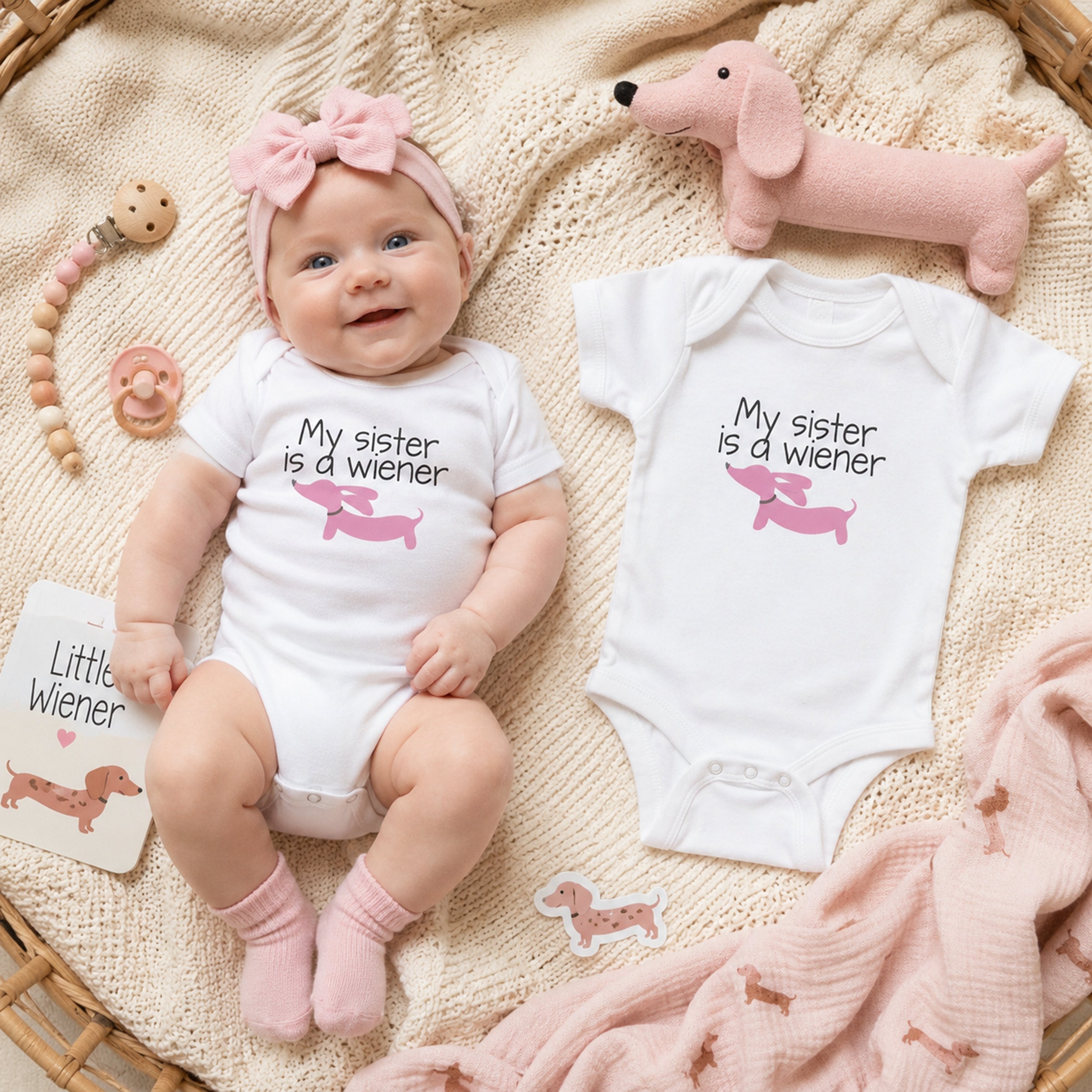 My Sister is a Wiener | Dachshund One Piece Baby Bodysuit