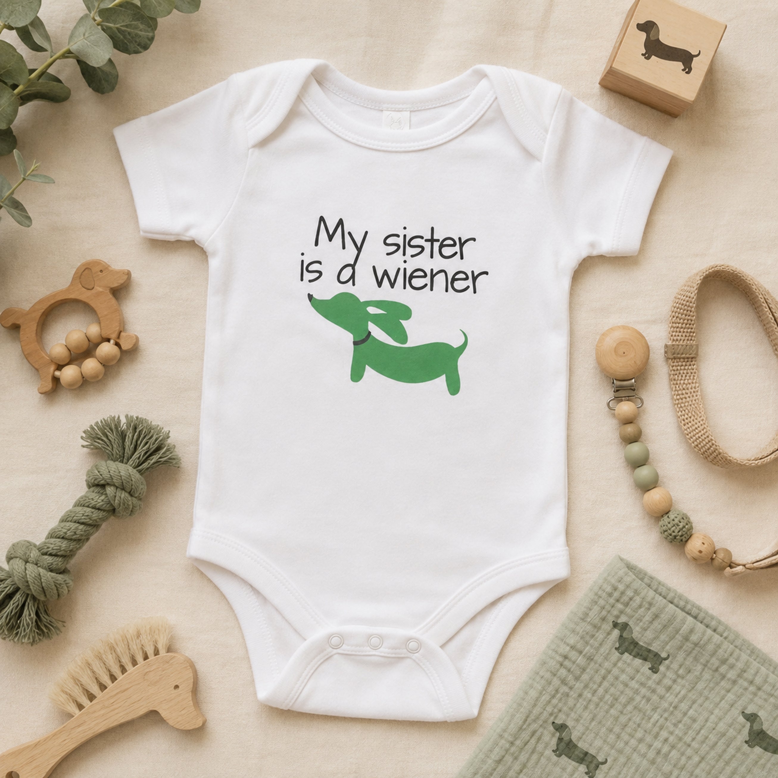 My Sister is a Wiener | Dachshund One Piece Baby Bodysuit
