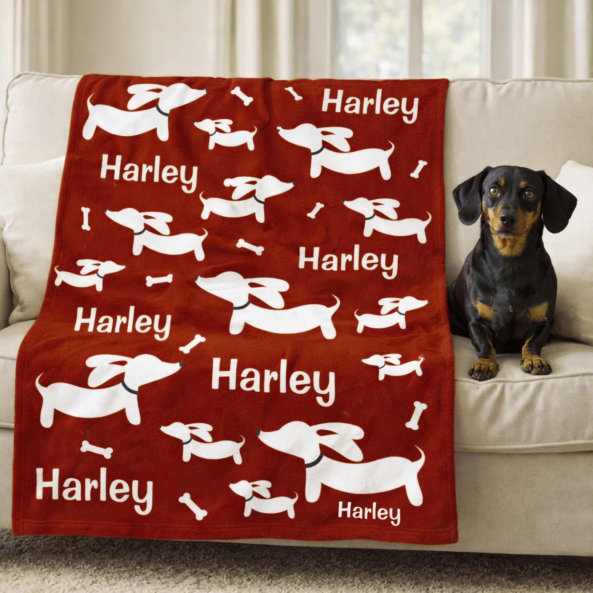 Personalized Dachshund Fleece Blanket - Fly Ears Design