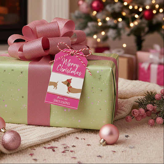 Pink dachshund Christmas gift tag