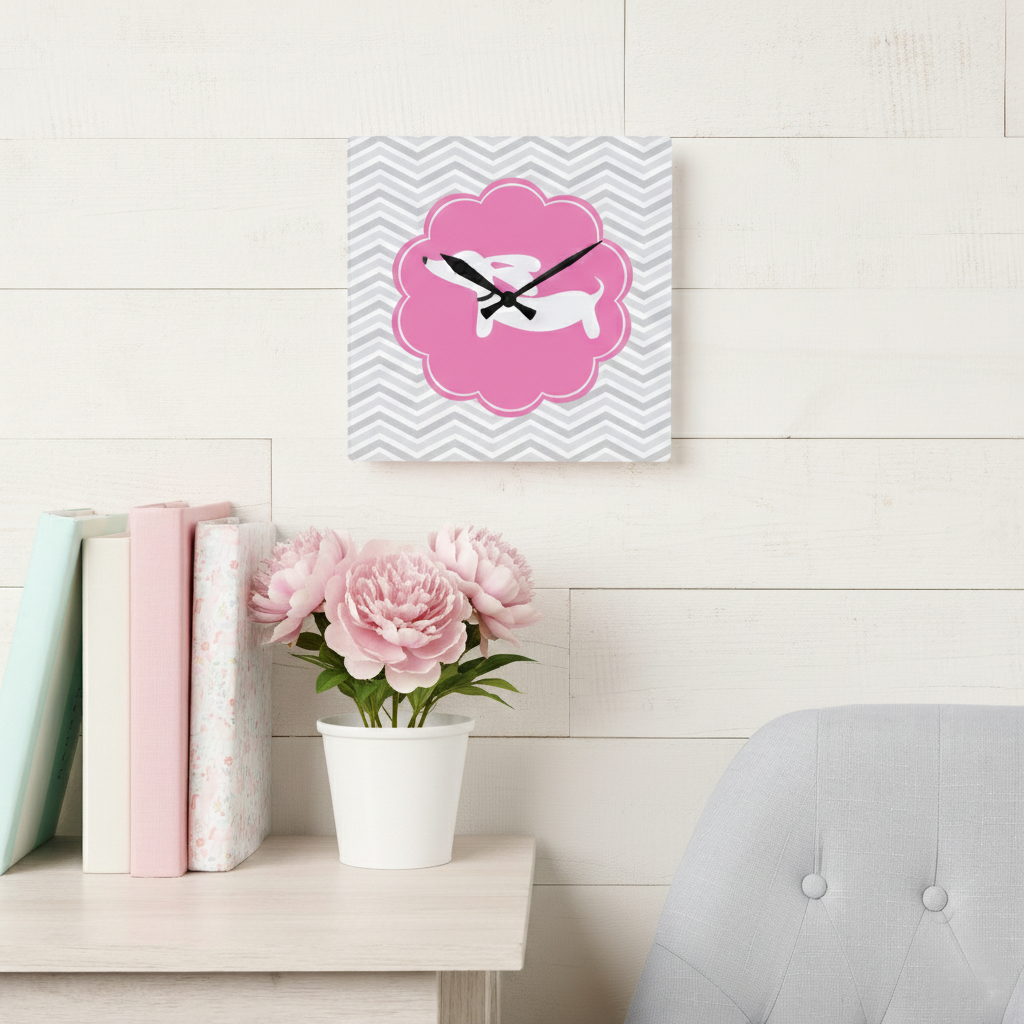 Pink & Gray Dachshund Wall Clock