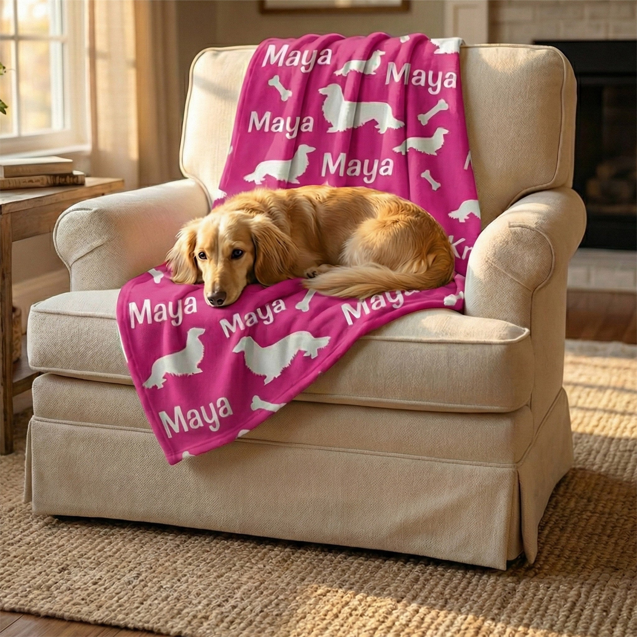 Long Hair Dachshund Personalized Fleece Blanket