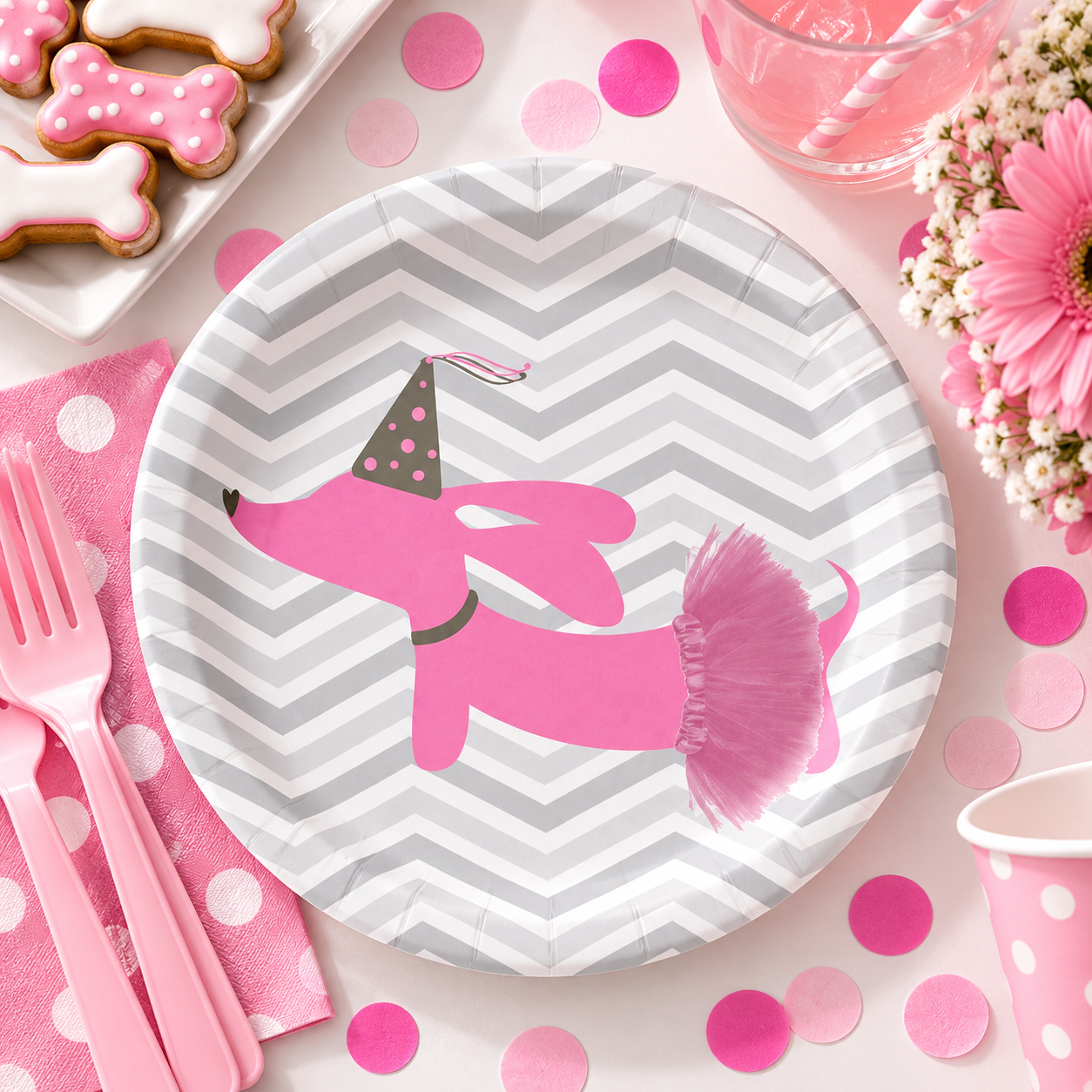 Dachshund Themed Paper Plates and Party Supplies - Pink or Yellow