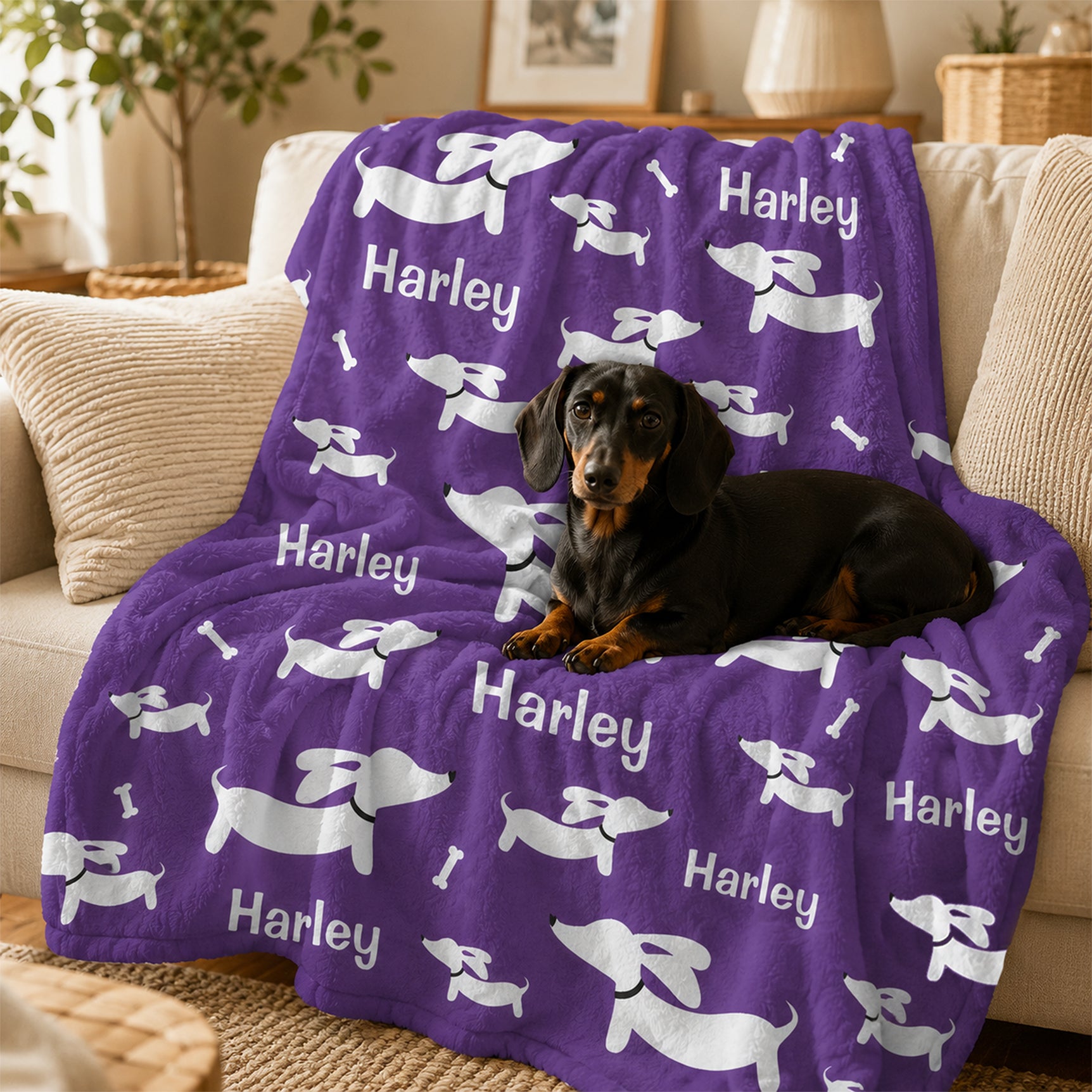 Personalized Dachshund Fleece Blanket - Fly Ears Design