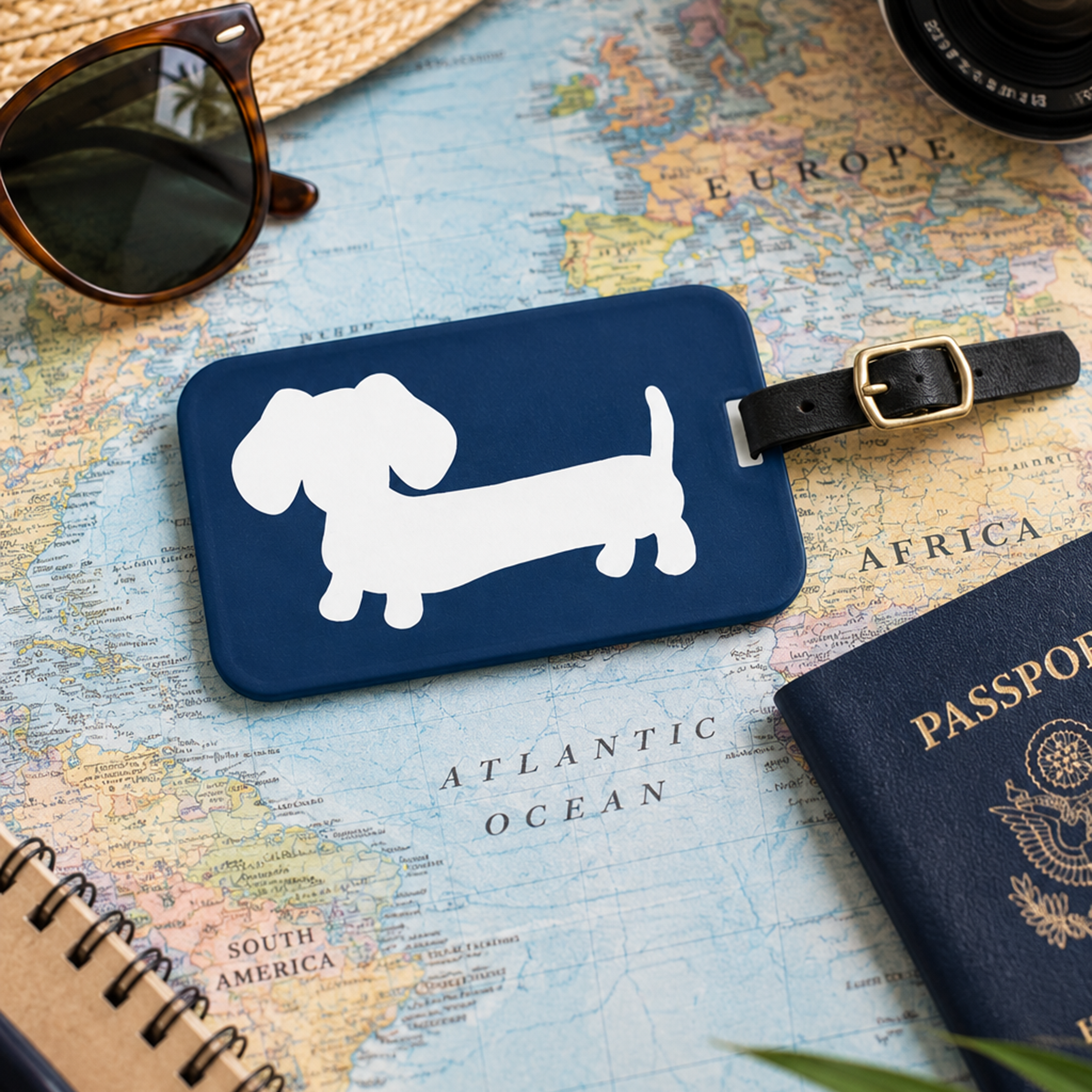 Wiener dog luggage tag - blue