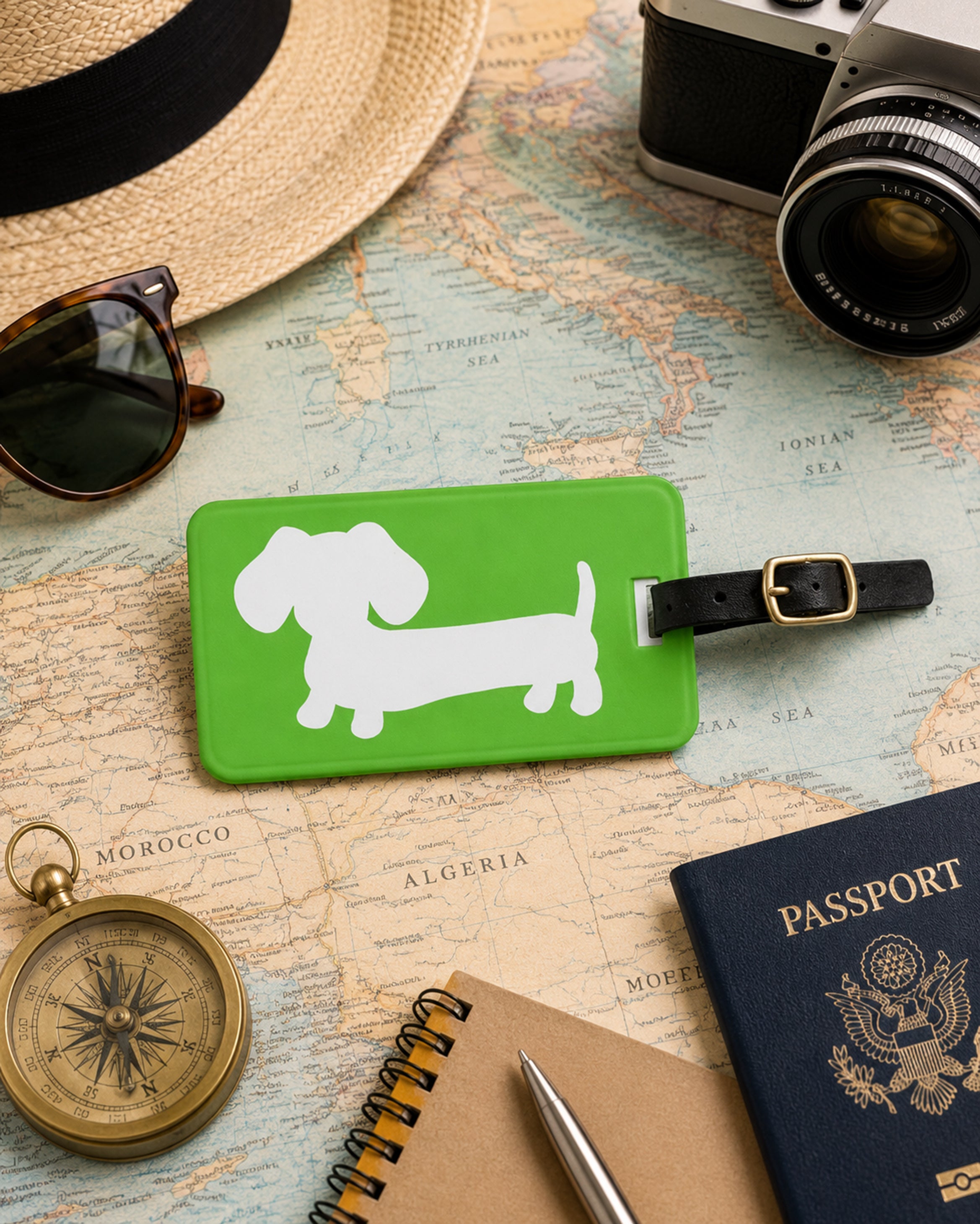 Dachshund travel gift - green luggage tag