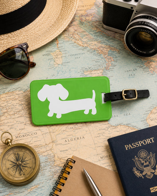 Dachshund travel gift - green luggage tag