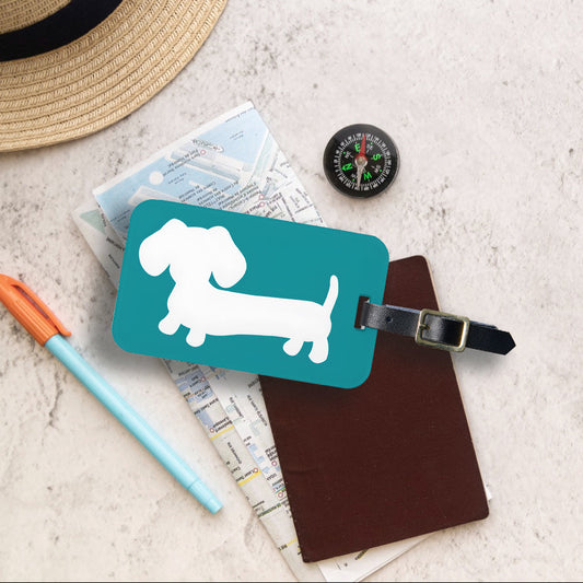 Wiener dog luggage tag - teal